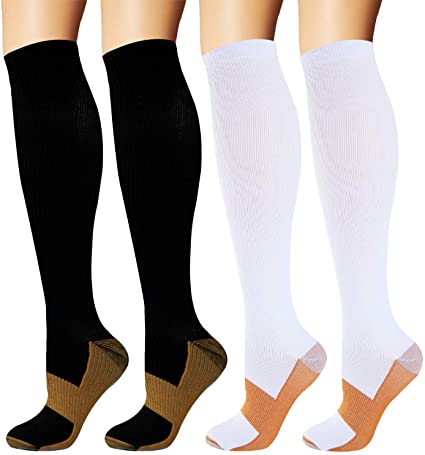 Copper Compression Socks for Men & Women 20-30 mmHg Medical Graduated Compression Stockings for Nurses Shin Splints Diabetic Sports Running Pregnancy (Black White, Small/Medium)