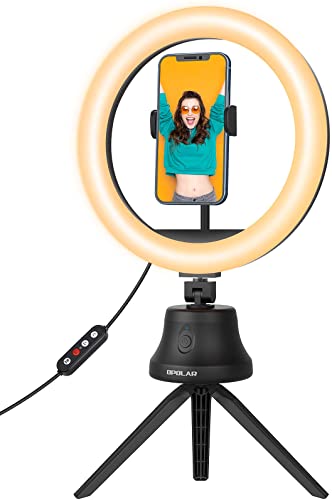 Face Tracking Phone Tripod with 10’’ Selfie Ring Light, 360° Fast Face Following Phone Holder, 3 Light Modes & 10 Brightness Levels for Live Streaming, Video Recording, Stable & Portable