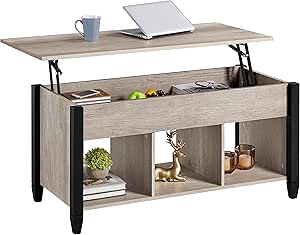 Yaheetech Couchtisch Höhenverstellbar Kaffeetisch mit Hebeplatte und verstecktem Stauraum Holz Beistelltisch Hubtisch Sofatisch für Wohnzimmer, Grau