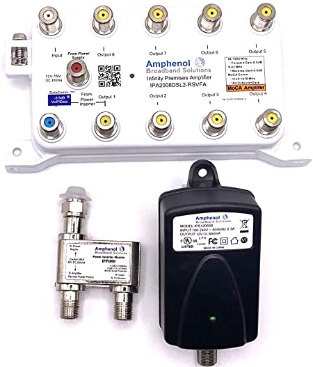 TV Antenna Amplifier Signal Booster | Amphenol MOCA Coax Amplifier IPA2008DSL2-RSVFA |