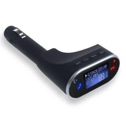 Wireless Car Kit for Hands-free Calling wBluetooth FM Transmitter Charger and Cigarette Lighter