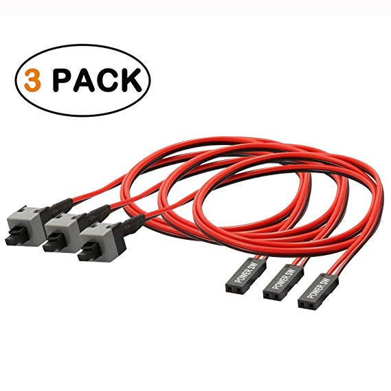 Electop 3 Pack 2 Pin SW PC Power Cable on/Off Push Button ATX Computer Switch Wire 45cm