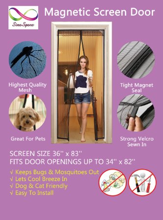 Premium Heavy Duty Mesh & Velcro Magnetic Screen Door Top-to-Bottom Seal - KEEP MOSQUITOES, BUGS and INSECTS OUT. Toddler And Pet Friendly - For Doors 36" x 82" MAX