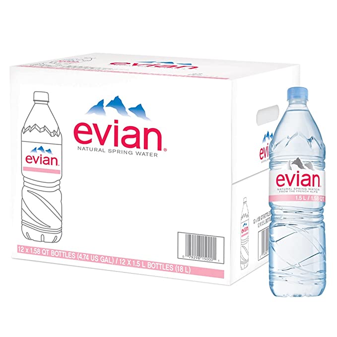 evian Natural Spring Water 1.5 Liter Plastic Bottles - Pack of 12