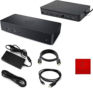 D6000S Dell Docking Station Bundle - 1 Year Warranty - Dell Docking Station with 130W AC Adapter, HDMI Cable, DisplayPort Cable & Microfiber Cleaning Cloth (Renewed)