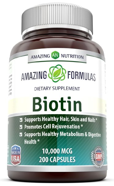 Amazing Nutrition Biotin 10,000 Mcg 200 Capsules - Supports Healthy Hair and Nails - Supports Energy Production