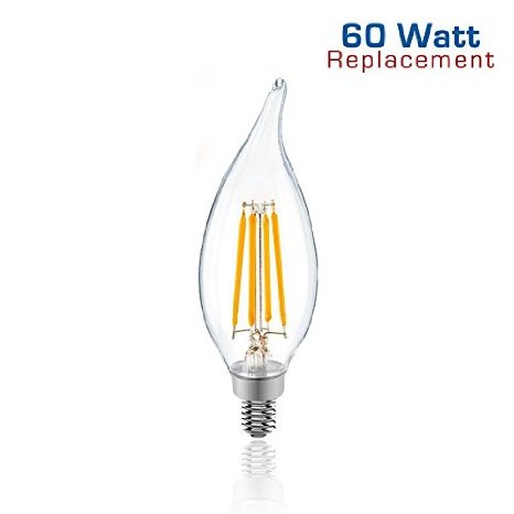 Luxrite LR21203 6W LED Filament Candelabra Bulb 60W Equivalent LED Candle Bulb Warm White 2700K 650 Lumens 270 Beam Spread E12 Base 1-Pack