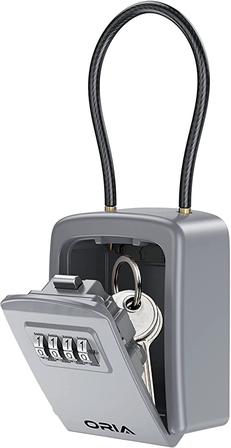 Key Lock Box, New Version Safe Lock Box for Keys with Removable Shackle, 4-Digit Combination Lock Box Waterproof, 5 Key Capacity Security Key Storage for Home, Warehouse, Indoor & Outdoor