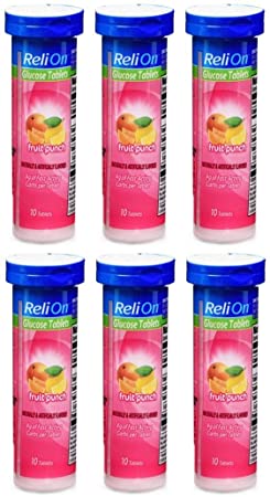 ReliOn Glucose Tablets Fruit Punch Flavor - 6 Pack of 10 Tablets