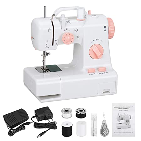 Mini Sewing Machine, BicycleStore Portable Electric Sewing Machine 2 Speeds Double Thread for Beginners Mending Machines with Foot Pedal, Reverse Sewing Function, LED Light, Drawer, for Home Travel