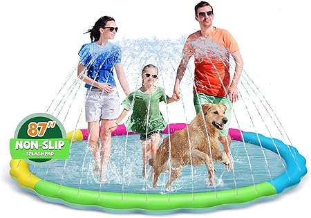 Splash Pad for Kids and Dogs, Extra Large Splash Pad for Toddlers 1-3 and Kids Ages 4-8, Non Slip Thicken Sprinkler Dog Pool Summer Outdoor Water Toys for Backyard