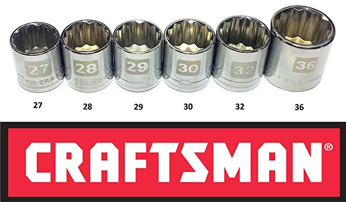 Craftsman Laser Etched Easy Read 6 Piece Large Metric/MM ½” Drive 12 Point Socket Set