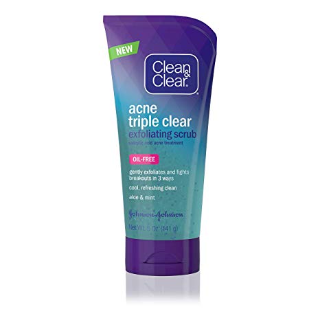 Clean & Clear Acne Triple Clear Exfoliating Facial Scrub with Salicylic Acid Acne Medicine, Aloe & Mint for Acne-Prone Skin Care, Oil-Free & Non-Comedogenic, 5 oz