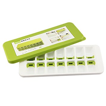 Kisspet Easy Release silicone Ice Cube Tray molds with plastic cap lid cover for summer days ice moulds 30×12.5×3.5cm (Green)