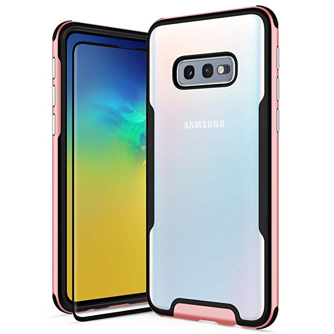 Zizo Fuse Series Compatible with Samsung Galaxy S10e Case Thin Dual Layered with Tempered Glass Screen Protector Rose Gold Clear