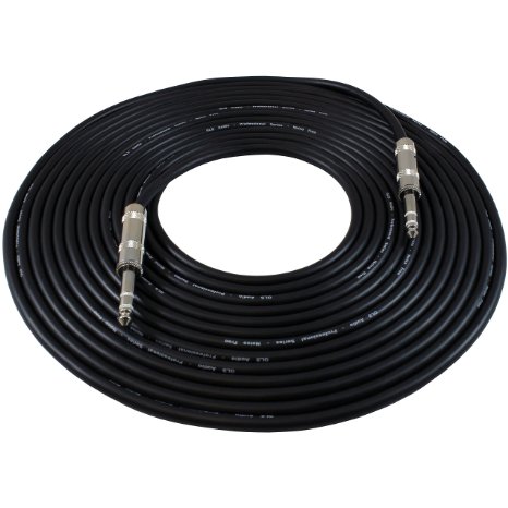 GLS Audio 25ft Patch Cable Cord - 1/4" TRS To 1/4" TRS Black Cable - 25' Balanced Snake Cord