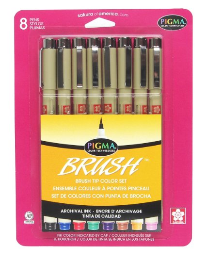 Sakura 38062 8-Piece Pigma Assorted Colors Brush Pen Set