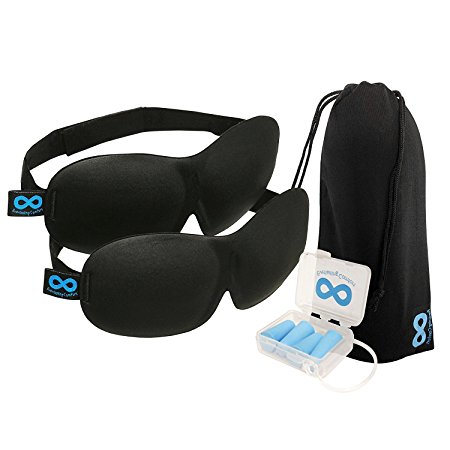 Everlasting Comfort Sleep Mask Travel Kit- Includes 2 Sleep Masks and 2 Sets of Earplugs