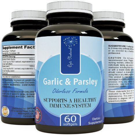 Odorless Garlic Pills for Weight Loss with Allicin - Contains Parsley Seed Extract & Chlorophyll -Powerful Antioxidants - Anti-Aging Formula - Increase Immunity with Vitamin C for Women and Men