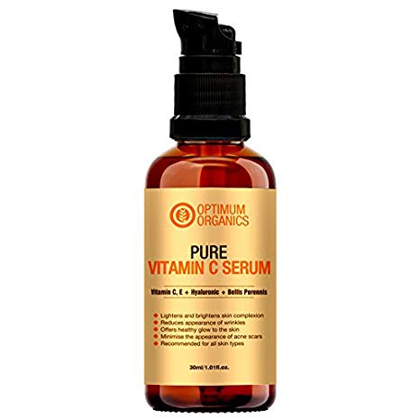 Optimum Organics Vitamin C Serum with Hyaluronic Acid 30% for Face