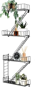 Zonon Fire Escape Shelf Hanging Wall Shelves Hanging Metal Ladder Decor Cool Bookshelf Fire Escape Wall Organizer Wall Floating Shelves Action Figure Shelf for Home Bedroom Room Display (4 Tier)