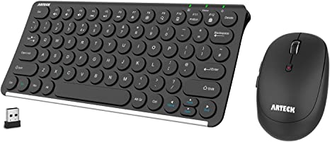 Arteck 2.4G Wireless Keyboard and Mouse Combo Ultra Compact Slim Stainless Full Size Keyboard and Ergonomic Mouse for Computer / Desktop / PC / Laptop and Windows 11/10/8 Build in Rechargeable Battery