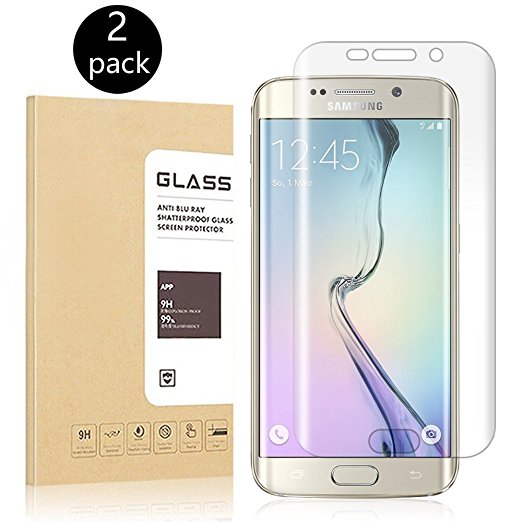 Galaxy S6 Edge Screen Protector [Full Coverage],Hoperain Upgrade [2-Pack] Samsung Galaxy S6 Edge Screen Protector Edge to Edge,Ultra Clear,Anti-bubbles Crystal Invisible shield