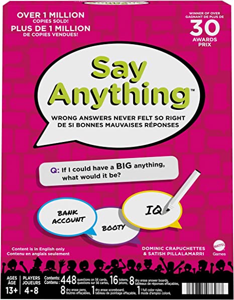 SAY ANYTHING Board Game With Question Cards, Tokens, Dry Erase Boards, Dry Erase Markers & Dry Erase Scoreboard, Gift For 4 To 8 Players 13 Years Old & Up