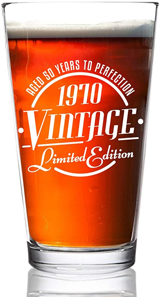 1970 Vintage Edition 50th Birthday Beer Glass for Men and Women (50th Anniversary) 16 oz- Elegant Happy Birthday Pint Beer Glasses for Craft Beer | Classic Birthday Gift, Reunion Gift for Him or Her
