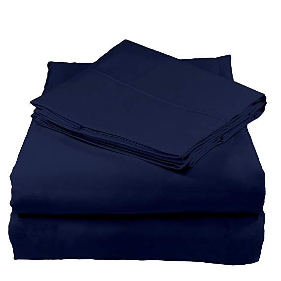 Whisper Organics 100% Organic Cotton Sheet Set, 300 Thread Count - GOTS Certified (Twin, Navy Blue)