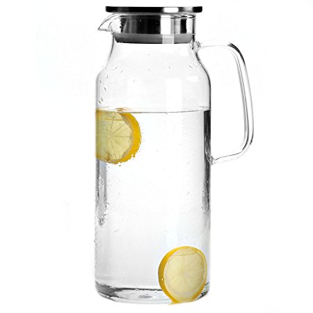 Cupwind 68 oz Borosilicate Glass Hot/Cold Water Carafe Tea Pitcher with Stainless Steel Infuser Lid