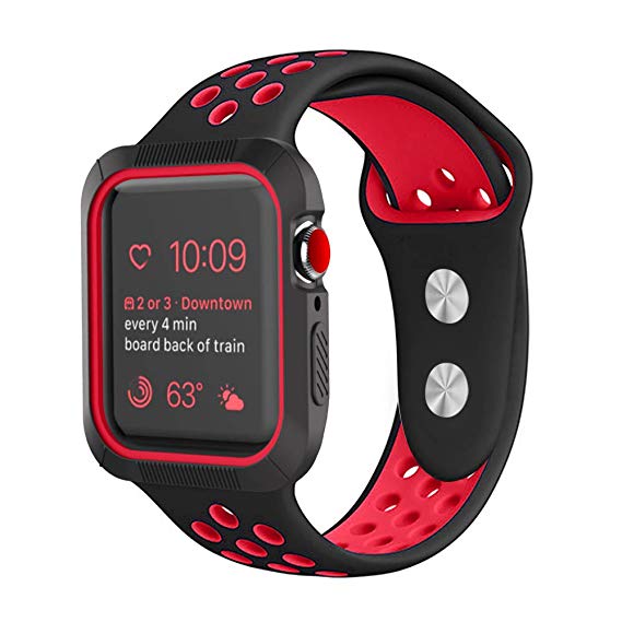 Qiongen Compatible Apple Watch Band 40mm 44mm with Case, Shock-proof and Shatter-resistant Protective Case with Silicone Sport band, Compatible iWatch Band Series 4