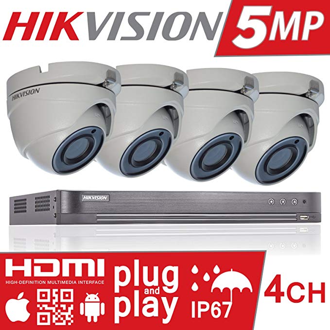 HIKVISION 5MP CCTV SECURITY SYSTEM 4K DVR 4CH 1TB H.265  HIK 5 MP 2.8MM CAMERA OUTDOOR NIGHT VISION KIT UK SELLER DS-7204HUHI-K1