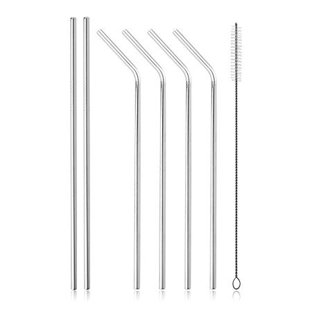 Leadtry Stainless Steel Drinking Straws Set of 2 Straight and 4pcs Bending Free Cleaning Brush Included Fits For 20 oz & 30 oz Tumbler Rambler Cup Yeti, RTIC, SIC, Ozark Trail (4 2 1)