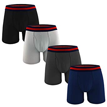 Telustyle Men's Cotton Classic Pouch Boxer Briefs with Open Fly Underwear - 4 Packs