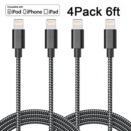 iPhone cable,lseason 4cks 6FT to USB Syncing and Charging Cable Data Nylon Braided Cord for iPhone 7/7 Plus/6/6 Plus/6s/6s Plus /5/5s/5c/SE/iPad/iPod and more(Black&White)