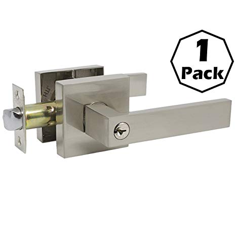 Keyed Entry Door Lever with Key for Exterior Interior Door,Satin Nickel Finished,1Pack