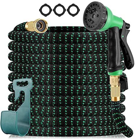 Expandable Garden Hose,100FT Upgraded Lightweight Hose Pipe 3 Layers of Latex, 3/4" Solid Brass Connectors, Flexible Hose with 8 modes Spray Gun, Easy Storage Kink Free Garden Water Hose