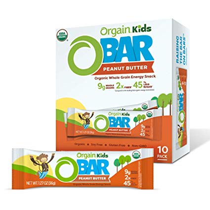 Orgain Organic Kids Energy Bar, Peanut Butter - Great for Snacks, Vegan, 7g Dietary Fiber, 4g Protein, Dairy Free, Gluten Free, Lactose Free, Soy Free, Kosher, Non-GMO, 1.27 Ounce, 10 Count