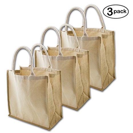 Simple Ecology Organic Canvas & Jute Reusable X-Large Tote & Grocery Bag - 3 Pack