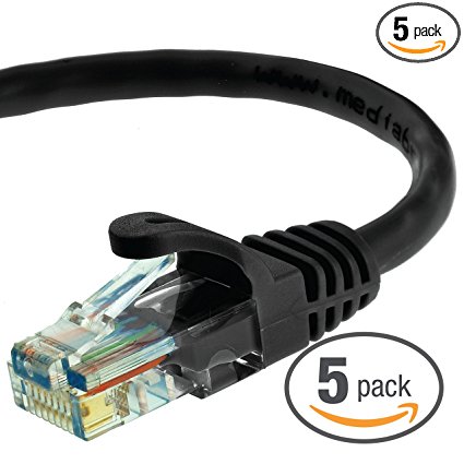 Mediabridge Ethernet Cable ( 5-Pack - 5 Feet ) Supports Cat6/5e/5, 550MHz, 10Gbps - RJ45Cord - Black ( Part# 31-699-05X5 )