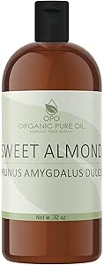 Sweet Almond - 100% Pure & Organic, Cold Pressed, Non-GMO, Unrefined, Vegan, Extra Virgin Unrefined Therapeutic Grade A 32 OZ for Face Hair Skin Body Lips by Organic Pure Oil - Packaging May Vary