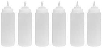 SET OF 6, 32 Oz. (Ounce) Large Clear Squeeze Bottle, Condiment Squeeze Bottle, Open-Tip, Wide Screw-On Spout, Polyethylene Durable Plastic, Diner Style.