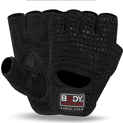 Weight Lifting Training Suede Leather and Crochet Fingerless Driving Cycling Wheelchair Gloves W-1042