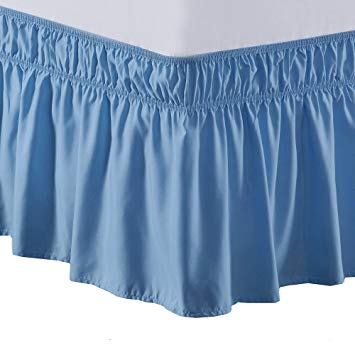 MEILA Bed Skirt Three Fabric Sides Elastic Wrap Around Dust Ruffled Solid Bed Skirts Easy On/Easy Off 16 Inch Tailored Drop, Sky Blue, Queen/King