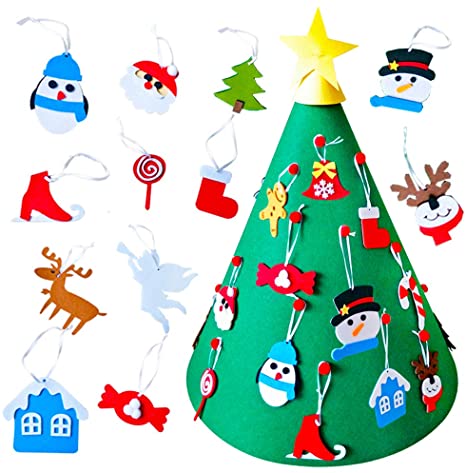 3D Felt Christmas Tree, Owlbbabies Christmas Trees Home Decoration DIY Hanging Ornaments Decor for Toddlers Kids New Year Xmas Gift
