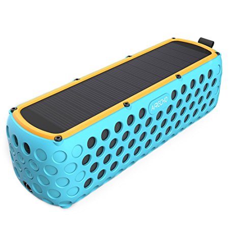 Solar Bluetooth Speaker, Airecho 30-Hour Playtime Dual-driver HD Stereo Portable Wireless Silicone Bluetooth 4.0 Speaker for Outdoor Sport ( Splashproof and Shockproof ) - Blue