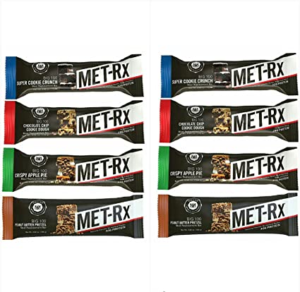 MET-Rx Big 100 Colossal Meal Replacement Bar Variety Bundle; 8 Assorted (2 of Each Flavor) 3.52 Ounce Bars