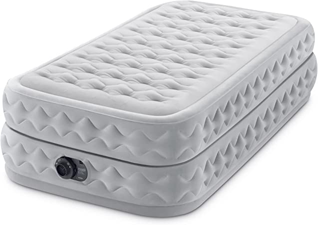 Intex 64487ED Supreme Air Flow Fiber Tech Velvetaire Soft Air Mattress with Built in Pump and Portable Storage Carrying Case, Twin