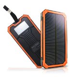 MAOZUA 15000mAh Solar Charger Portable Solar Power Bank Dual USB Charger Waterproof with Hook and LED Light for iPhone Android Phone PSP MP3 Camera and Other 5V USB Devices